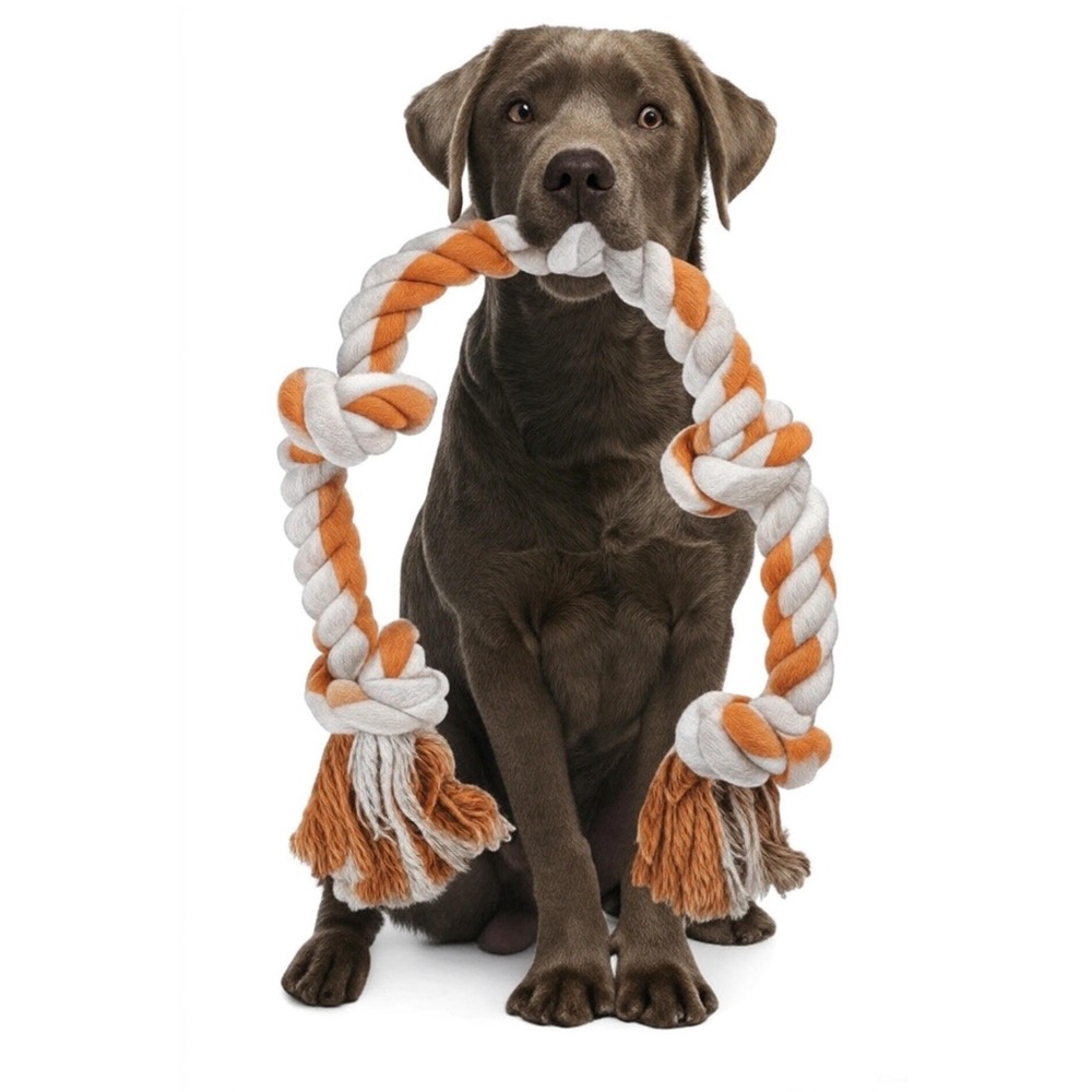 Rocco & Luna Heavy Duty 3FT Dog Rope Toy Aggressive Chewers Orange White 5 Knot